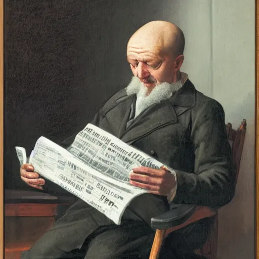 Prompt: a man reading a newspaper, by guntis strupulis