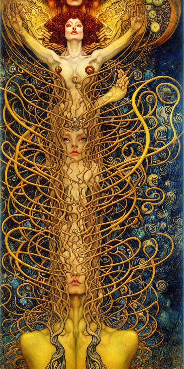 Image similar to Divine Chaos Engine by Karol Bak, Jean Delville, William Blake, Gustav Klimt, and Vincent Van Gogh, symbolist, visionary