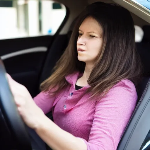 Prompt: woman driving a car made of flesh