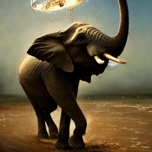 Image similar to an elephant dunking,digital art,realistic,detailed,art by greg rutkowski