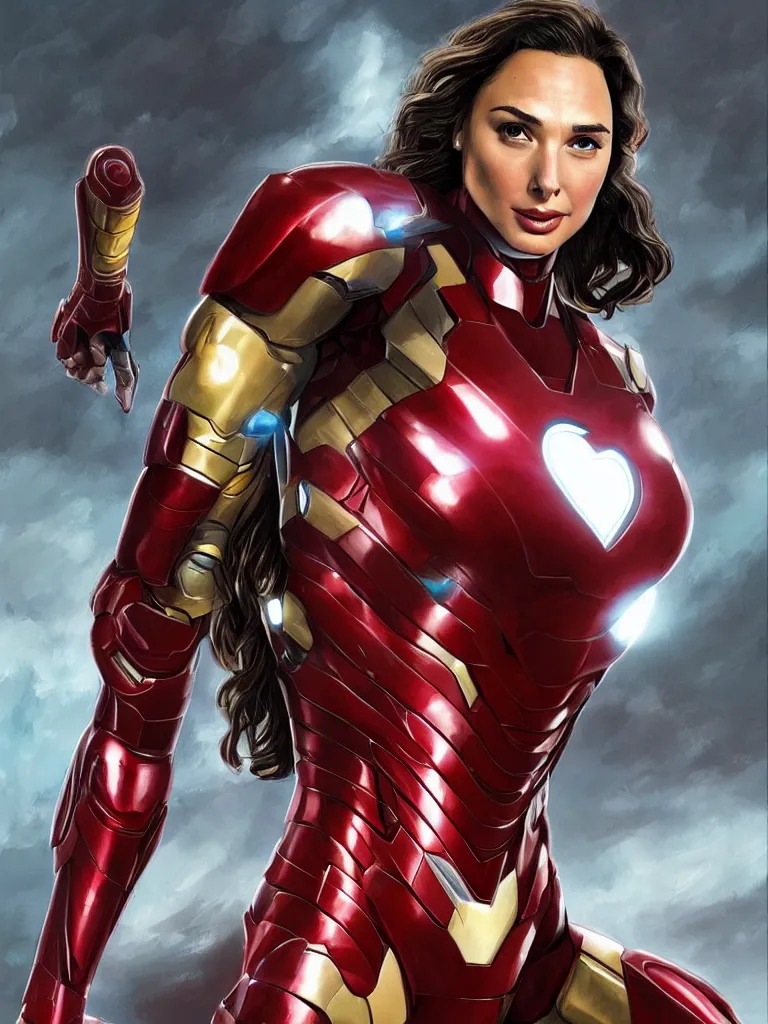 Image similar to gal gadot as ironman, fantasy illustration