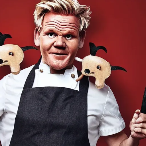 Image similar to a ram dressed up as gordon ramsay, realistic.