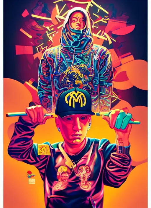 Image similar to eminem at mcdonalds, tristan eaton, victo ngai, artgerm, rhads, ross draws