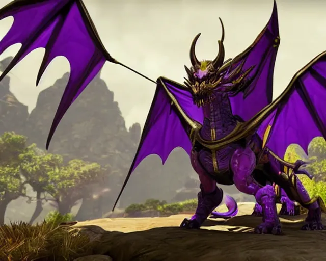 Prompt: purple and gold dragon in apex legends