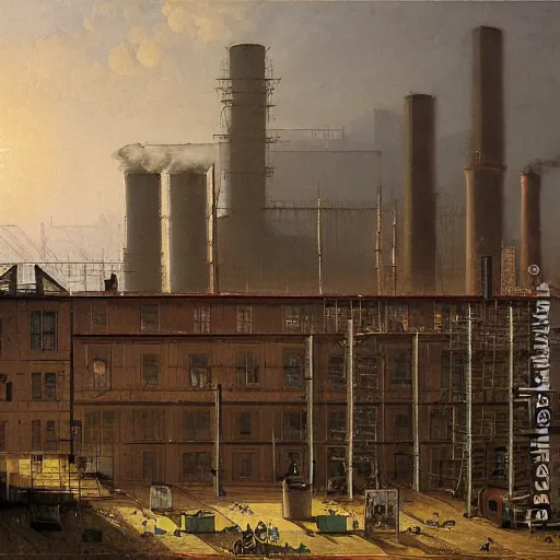 Image similar to factory from the industrial revolution in the style of carl spitzweg