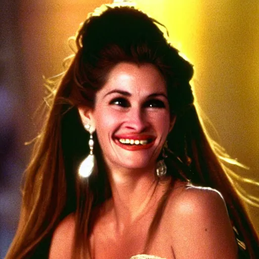 Prompt: Julia Roberts as Selena singing!! on a stage, 1995 movie, cinematic, beautiful!!!, elegant, symmetrical!! face