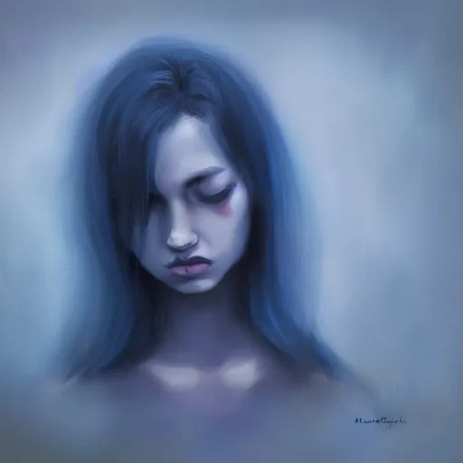 Image similar to sadness blue melancholy, stormy, moody, artstation, painting