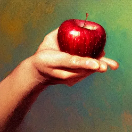 Image similar to the hand is reaching for the apple, painting by Craig Mullins, octane rendering, soft morning lighting, wide angle lens, in the style of Hayao Miyazaki, trending on artstation,