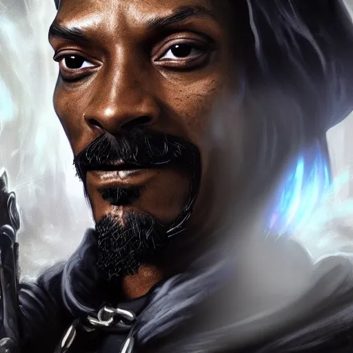 Image similar to portrait of snoop dogg as the grim reaper, league of legends amazing splashscreen artwork, gears of war, splash art, natural light, elegant, photorealistic facial features, intricate, fantasy, detailed face, atmospheric lighting, anamorphic lens flare, cinematic lighting, league of legends splash art, hd wallpaper, ultra high details by greg rutkowski