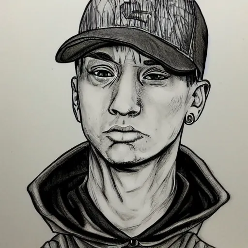Prompt: Eminem drawn by Junji Ito