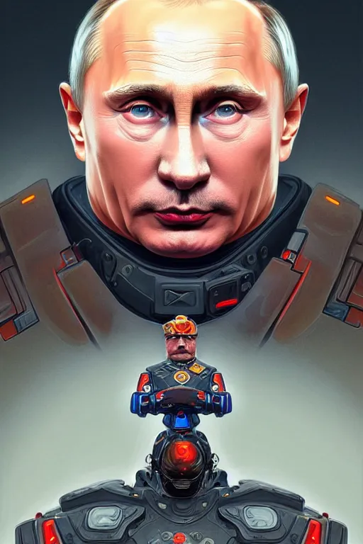 Image similar to vladimir putin as a robotnik, realistic portrait, symmetrical, highly detailed, digital painting, artstation, concept art, smooth, sharp focus, illustration, cinematic lighting, art by artgerm and greg rutkowski and alphonse mucha