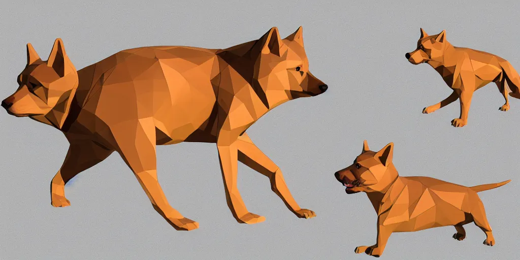 Image similar to concept art of low polygon 3 d render of swole doge vs cheems meme