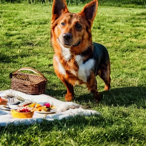 Prompt: award winning photograph of a dog at a picnic-s 150