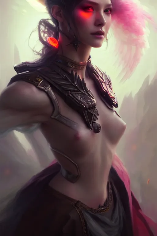 Image similar to beautiful necromancer girl, angels, wonderful eyes, three - dimensional rendering, hyperrealistic detailed portrait holding light and electricity, ruan jia, clap. scifi, fantasy, magic the gathering, over - detailed, octane rendering, concept art by artgerm, peter murbacher, detailed and complex environment