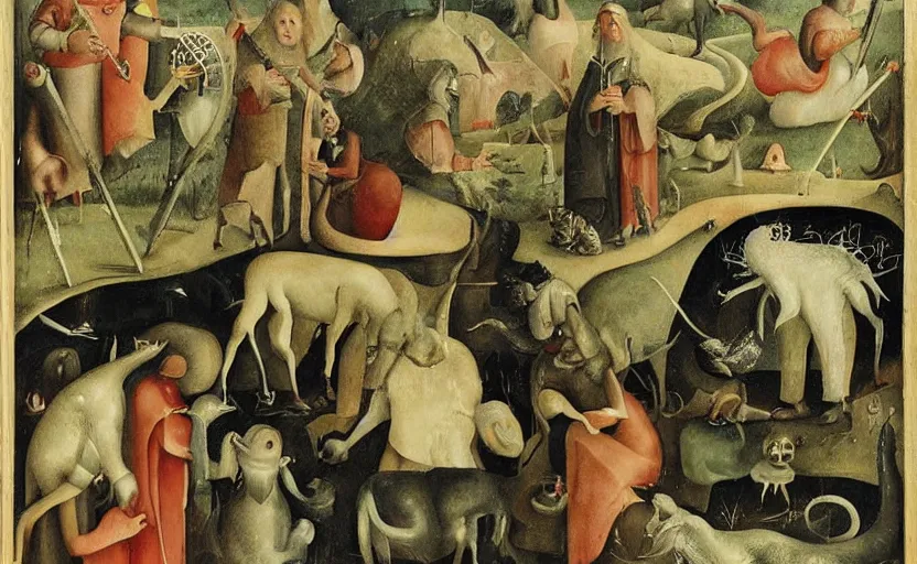 Prompt: among us in the style of hieronumous bosch