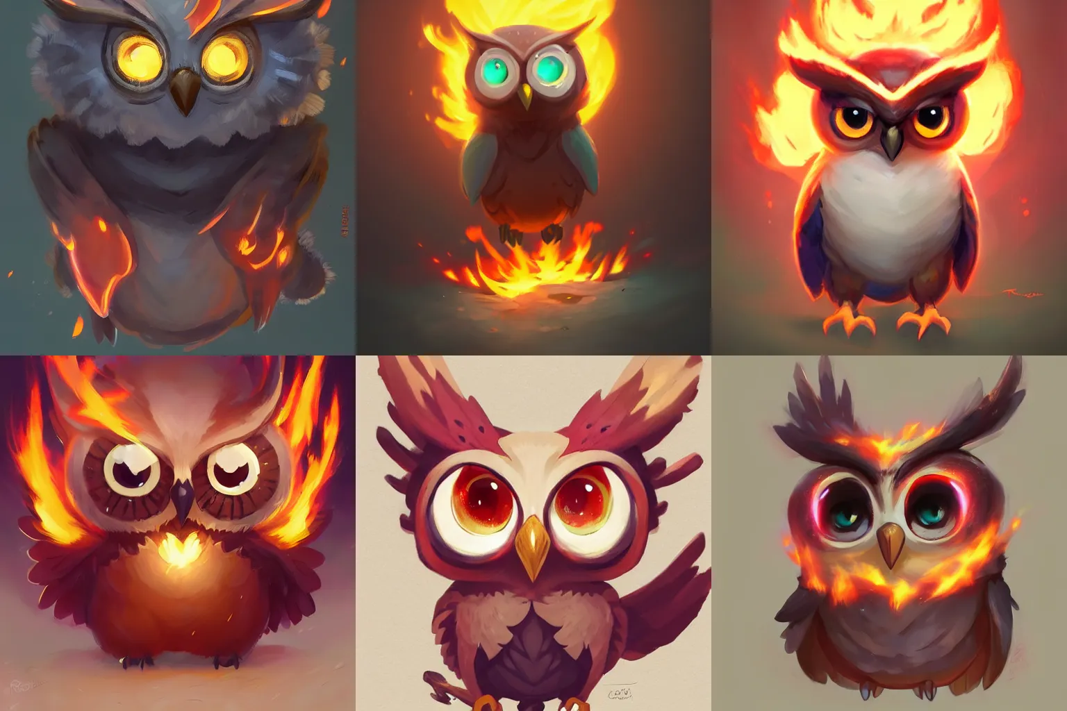 Prompt: full shot,a cute owl Pokémon with big eyes made of flame,Greg Rutkowski,Zatzka, Hans,trending on artstation, High detail