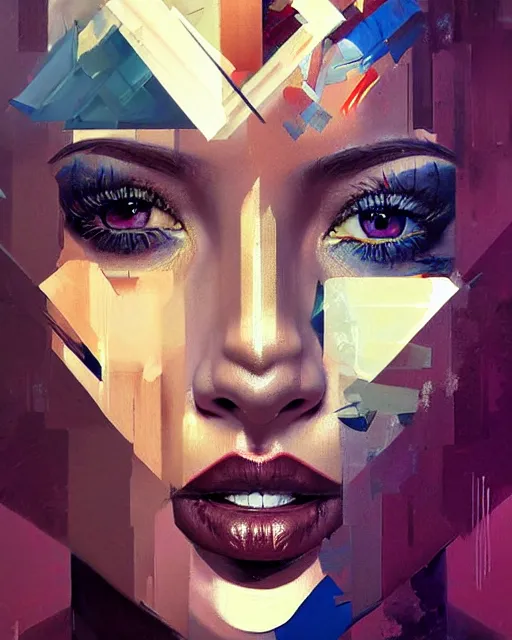 Prompt: painting, shards of time, face portrait, centered portrait, medium closd - up, illustration, highly detailed, simple, no jagged lines, smooth, artstation, artwork by obey, artwork by sandra chevrier