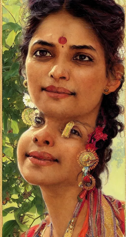 Image similar to close up a beautiful Indian doctor in Texas, sun shining, photo realistic illustration by greg rutkowski, thomas kindkade, alphonse mucha, loish, norman rockwell.