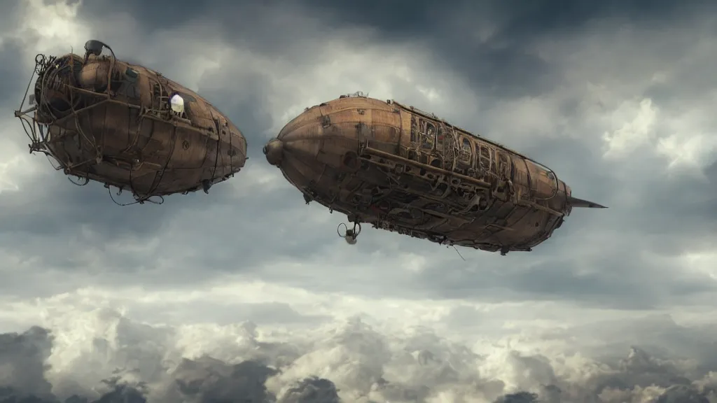 Image similar to A steampunk airship flying in the clouds, octane render, high detail, photorealistic, High details,4k