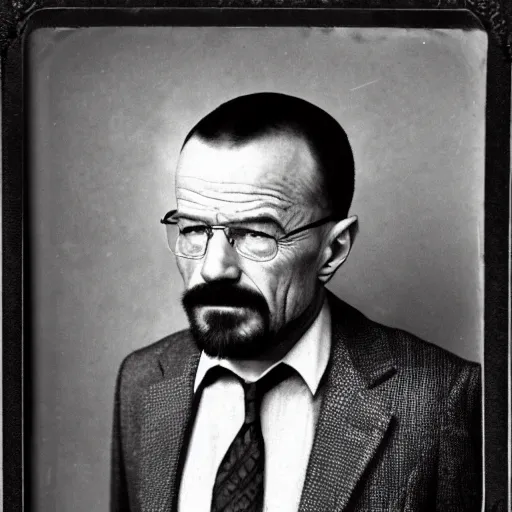 Image similar to walter white, wearing an ornate suit, portrait, vintage photograph