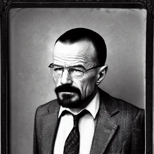 Prompt: walter white, wearing an ornate suit, portrait, vintage photograph