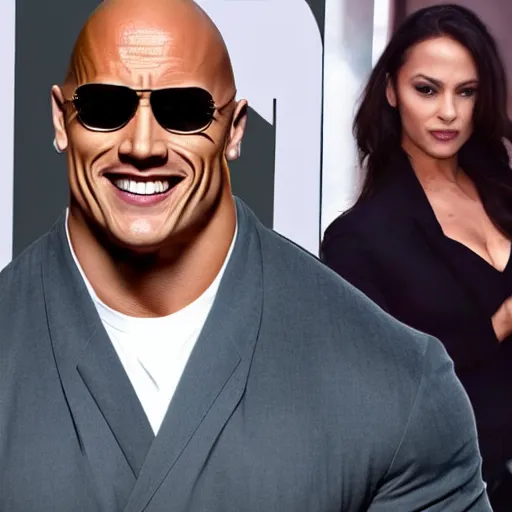 Prompt: an attractive woman that looks like dwayne johnson