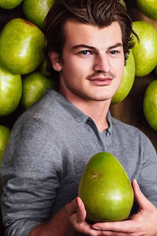 Image similar to 📷 joe keery the kiwi fruit 🥝, made of food, head portrait, dynamic lighting, 4 k