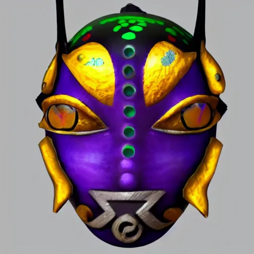 Image similar to majoras mask as a realistic wearable mask. highly detailed image. unreal engine. very colorful.