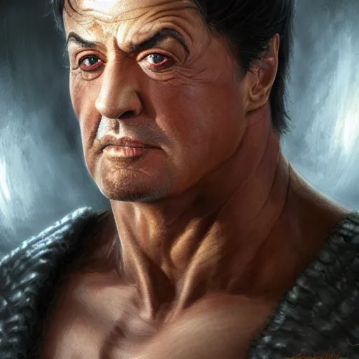 Image similar to close up cringy sylvester stallone as a dhampir, elegant, highly detailed, centered, digital painting, artstation, concept art, smooth, sharp focus, illustration, artgerm, tomasz alen kopera, peter mohrbacher, donato giancola, joseph christian leyendecker, wlop, frank frazetta