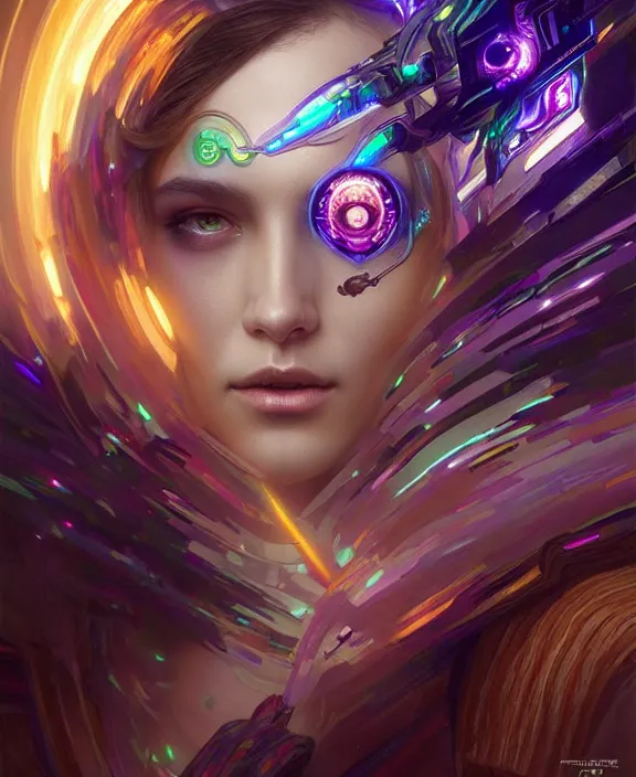 Image similar to a whirlwind of souls rushing inside the metaverse, half body, glowin eyes, tiara with sapphire, pharaoh, android, cyberpunk, d & d, fantasy, intricate, elegant, highly detailed, colorful, vivid color, digital painting, artstation, concept art, art by artgerm and greg rutkowski and alphonse mucha and ruan jia