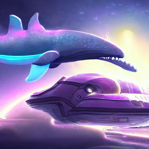 Image similar to translucent neon space whale floating majestically in the void, by Tyler Edlin, digital art, highly detailed, trending on art station