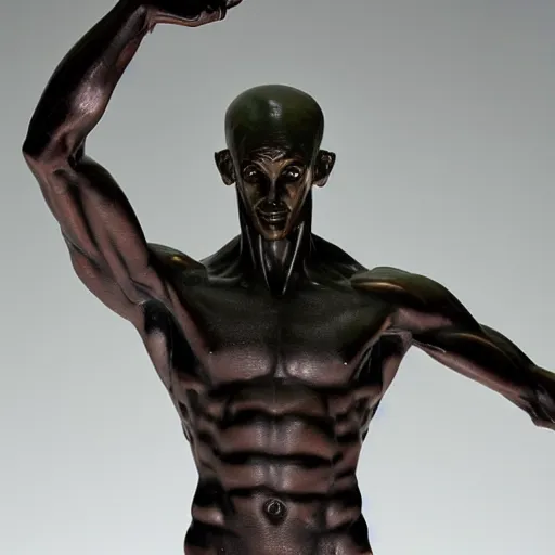 Prompt: a statue of an athletic male alien sculpted by michelangelo