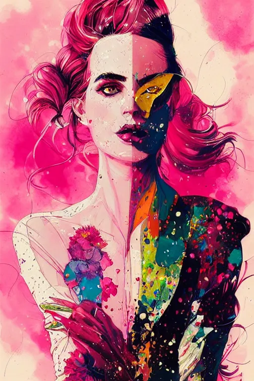 Image similar to an ultra detailed beautiful painting of a stylish woman with colorful haute couture dress, concert poster, futuristic, conrad roset, greg rutkowski