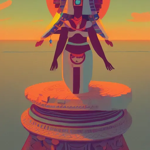 Prompt: mayan priestess floating over an ocean, sharp focus, james gilleard, moebius, print, cinematic, surreal, game art
