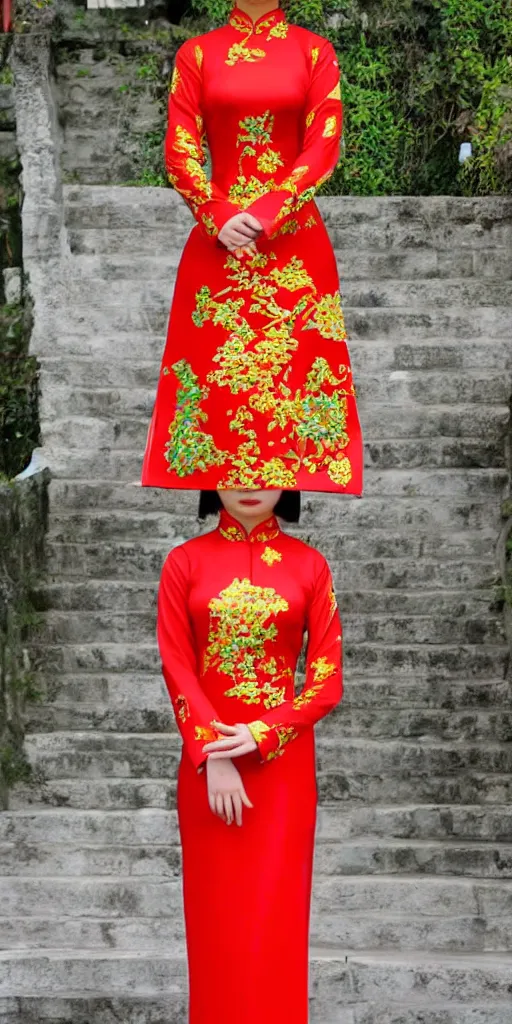 Image similar to beautiful vietnamese woman wearing vietnamese ao dai, intricate, detailed, symmetric face