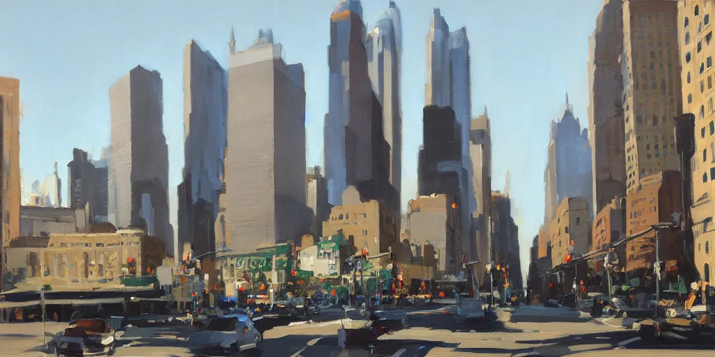 Image similar to city morning ben aronson matte painting