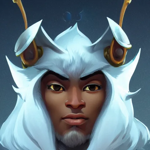 Image similar to face icon stylized minimalist, handsome snow elf bard with black skin, ornate silver armour, androgynous, part anthropomorphic wolf, frosty demeanor, loftis, cory behance hd by jesper ejsing, by rhads, makoto shinkai and lois van baarle, ilya kuvshinov, rossdraws global illumination