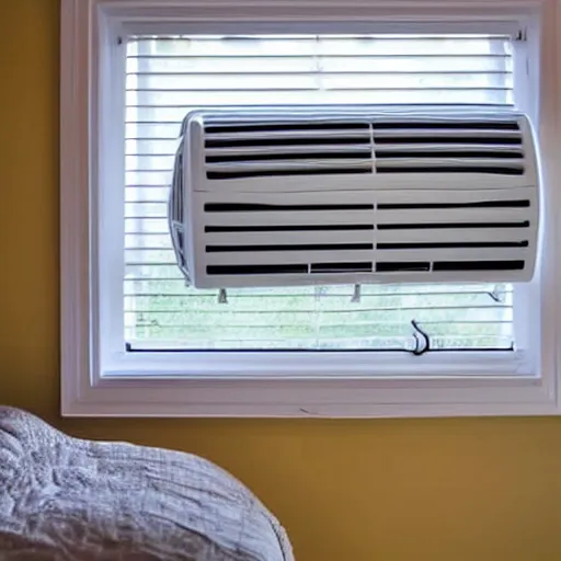 Prompt: an air conditioner above a window in a teenager's room leaking dirty water