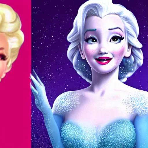 Image similar to marilyn monroe as elsa in live action disney frozen, 8k resolution, full HD, cinematic lighting, award winning, anatomically correct