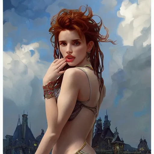 Image similar to ultra realistic illustration, bella thorne as french fries, intricate, elegant, highly detailed, digital painting, artstation, concept art, smooth, sharp focus, illustration, art by artgerm and greg rutkowski and alphonse mucha