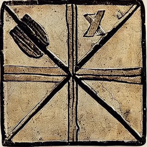 Image similar to early byzantine pentekonter ship, primitive, chi - rho flag, single rowing deck