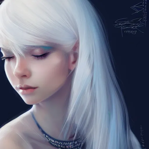 Prompt: teen girl, white hair, gorgeous, amazing, elegant, intricate, highly detailed, digital painting, artstation, concept art, sharp focus, illustration, art by Ross tran