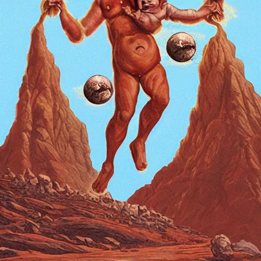 Image similar to mort carvello illustration of millions of mars needs moms hoisting their infants toward the moloch statue moloch burns with the fire of one thousand babies