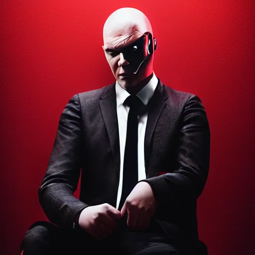 Image similar to a portrait of agent 4 7 laying down listening to music in front of large stereo speakers, black background, red rim light, highly detailed, smooth, sharp focus, art by maciej kuciara