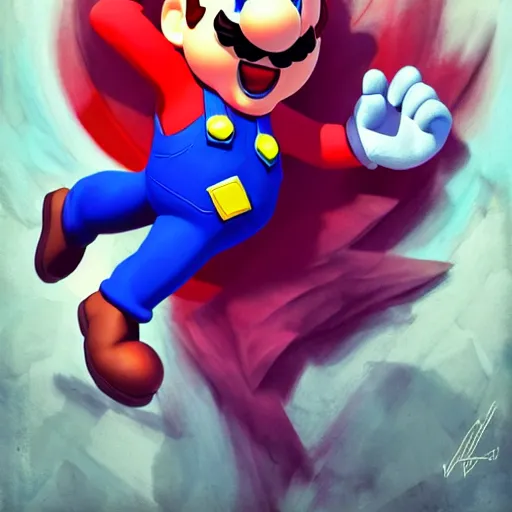 Prompt: full body shot of super mario in a joker makeup, full - body art, fantasy art, dnd, vinny vinesauce, very beautiful fantasy art, bright colors, final fantasy, graceful, elegant, trending on artstation, intricate details, matte painting, organic painting, bold shapes, street art, greg rutkowski, gaston bussiere