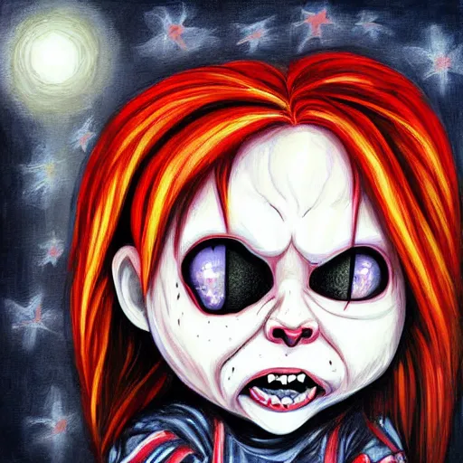 Prompt: emo painting of chucky by jeremiah ketner | horror themed | creepy