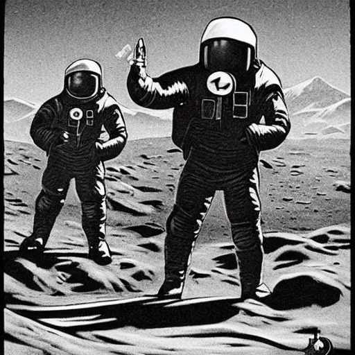 Prompt: nazis on the moon, black and white old photo