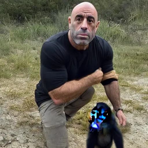 Image similar to joe rogan with a chimp