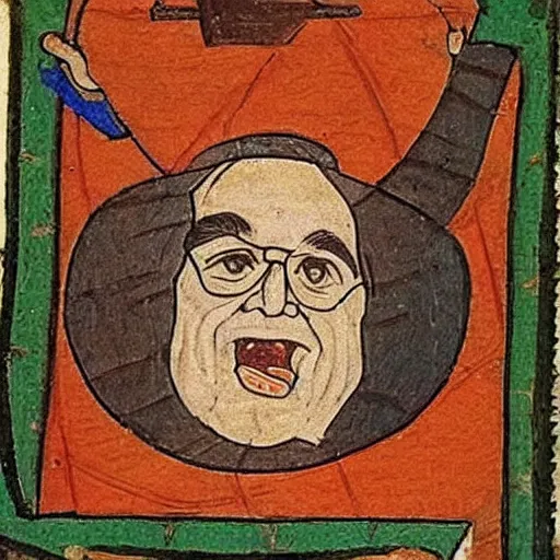 Image similar to medieval manuscript art of danny devito