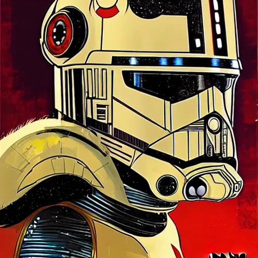Image similar to a portrait of Star Wars droid, by MARVEL comics and Sandra Chevrier